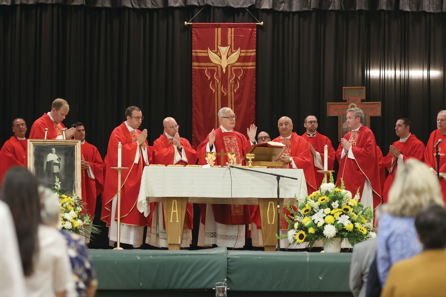 On Monday, Sept. 9, Bishop Thomas J. Tobin joined priests from throughout the diocese to celebrate a Mass recognizing the 60th anniversary of the founding of Bishop Hendricken High School.